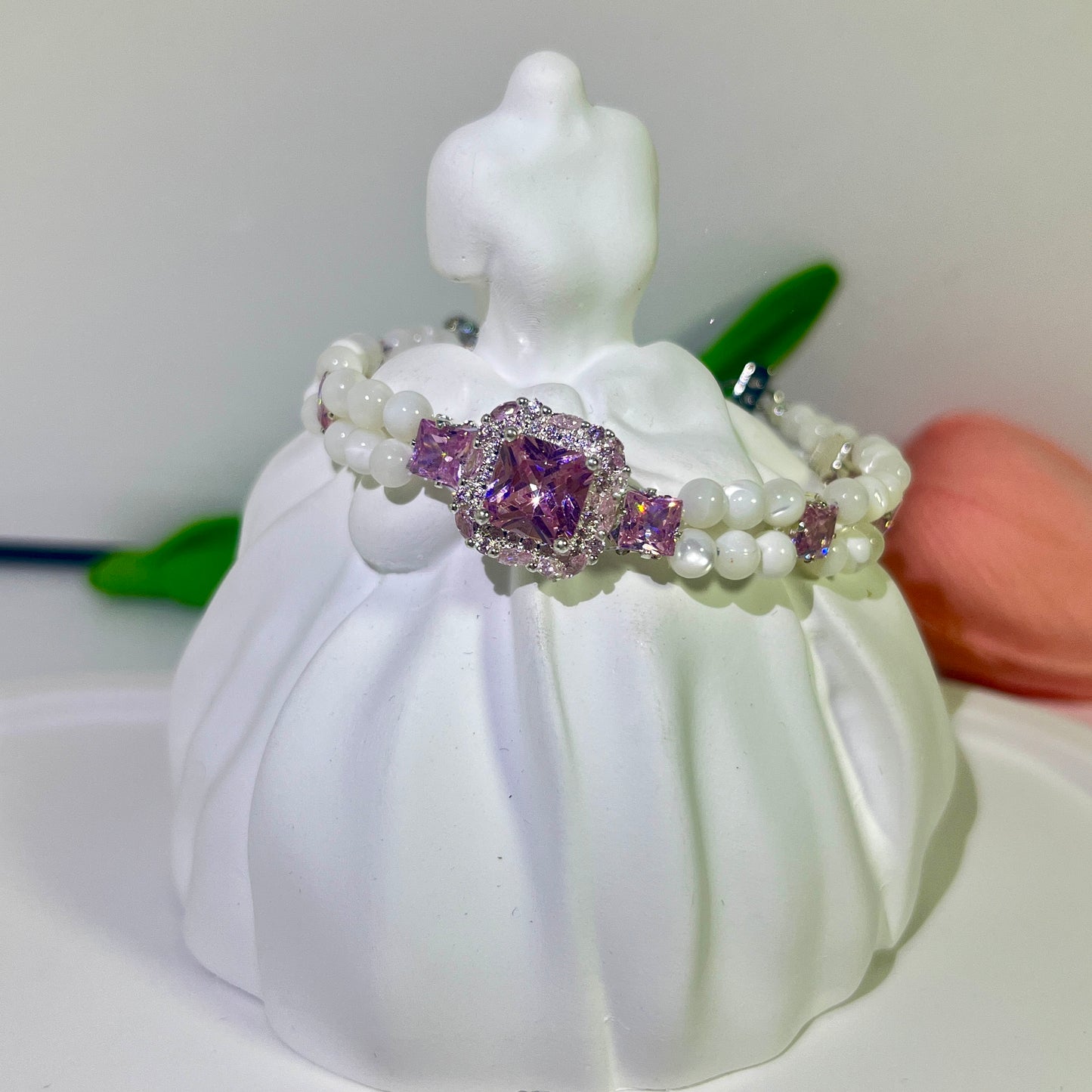 Pulsera de aguamarina y perla hecha a mano