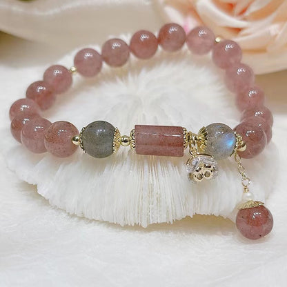 Dainty Natural Strawberry Crystal Bracelet Lucky Healing Friendship Beaded Bracelet