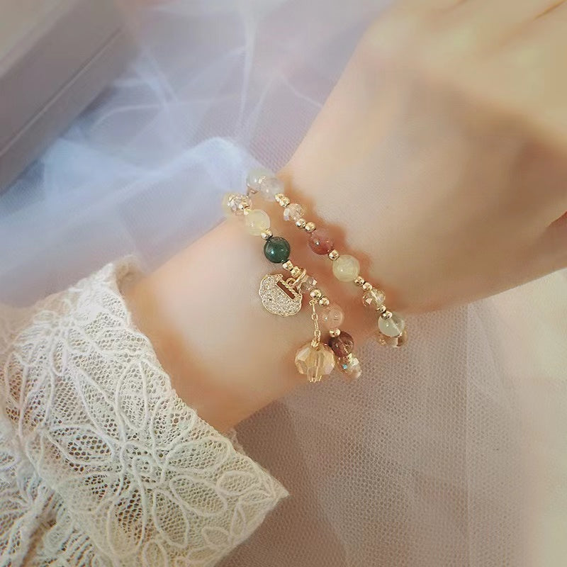 Armband aus Naturkristallperlen mit Charm-Armbändern, zierliches Freundschaftsarmband